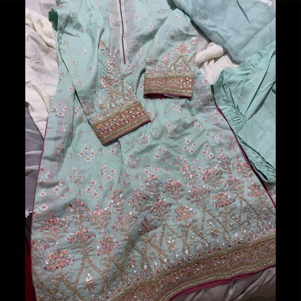 Embroidered three piece designer dress